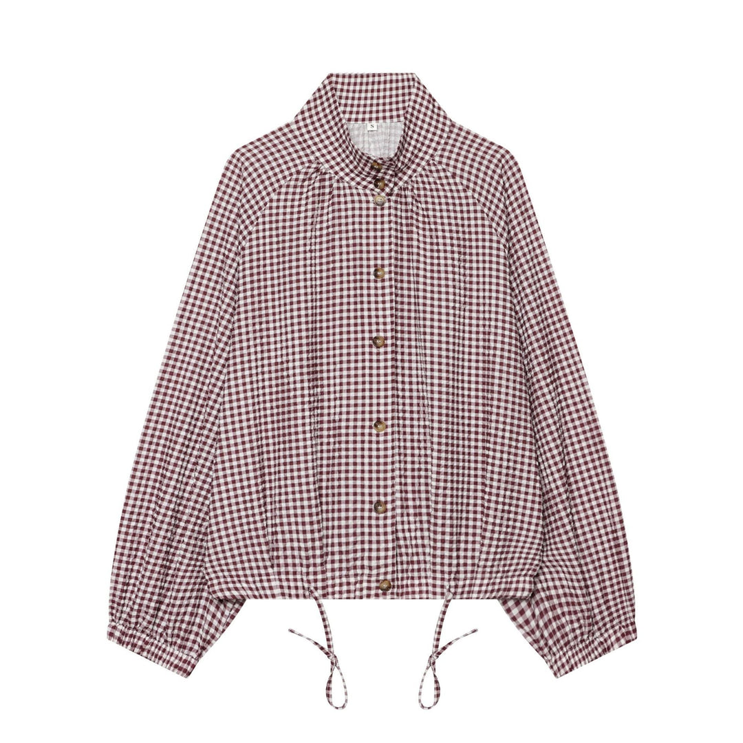 Dam Checked Kort Blouse Jacka med Drawstring