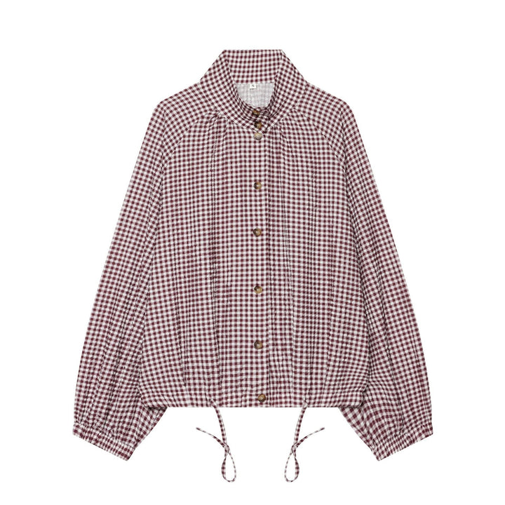 Dam Checked Kort Blouse Jacka med Drawstring