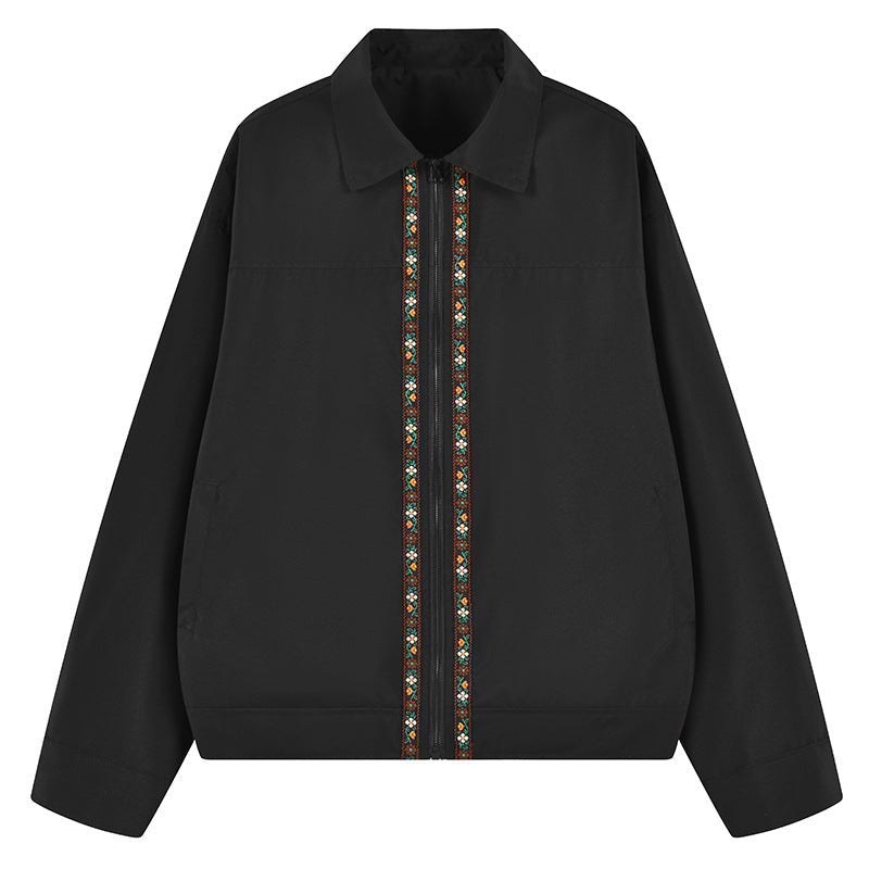 Herr Lätt Övergångsjacka med Skjortkrage, Dragkedja &amp; Embroidered Fram Slå