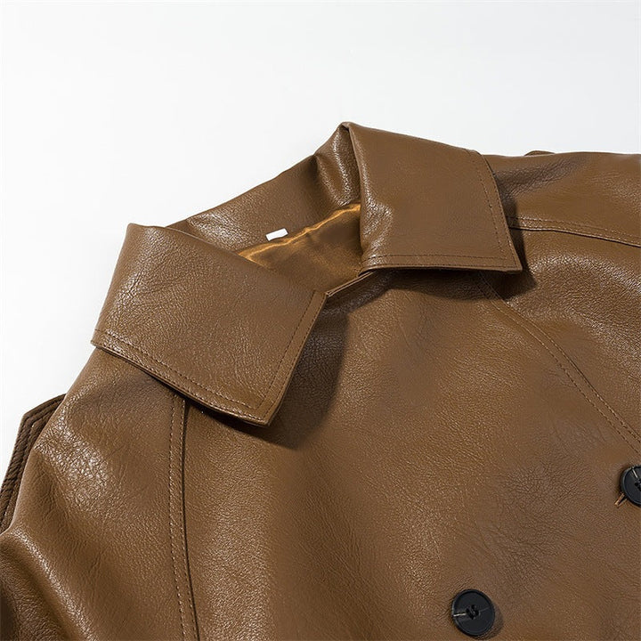 Dam kort konstläder trenchcoat med midjebälte, Double Breasted och Epaulettes