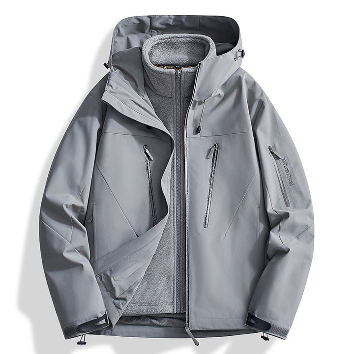 Herr two-in-one softshell utomhusjacka med avtagbar fleece inner jacka och vattentät dragkedjas