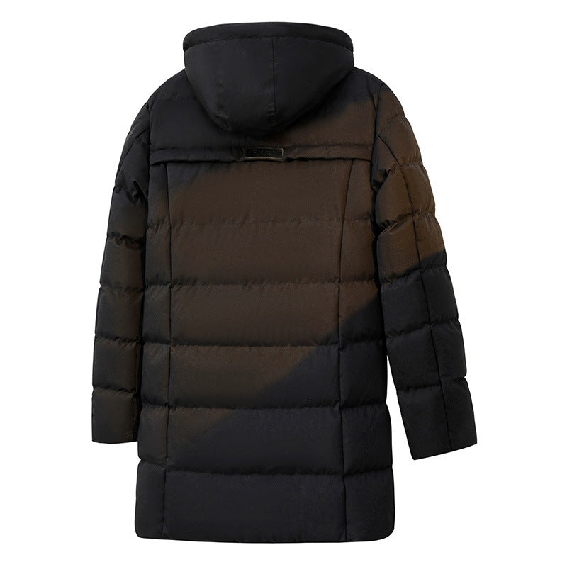 Herr Quiltad Parkas i Duffle Stil med Huva och Stora Lockfickor