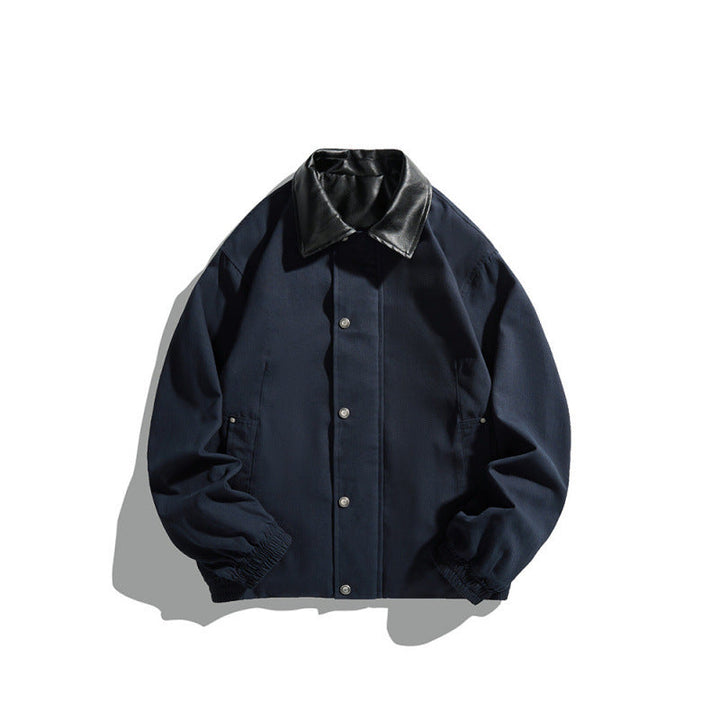 Herr short-cut blouson jacka med fuskläder krage, tryckknapp knäppslå, och elastiska muddar
