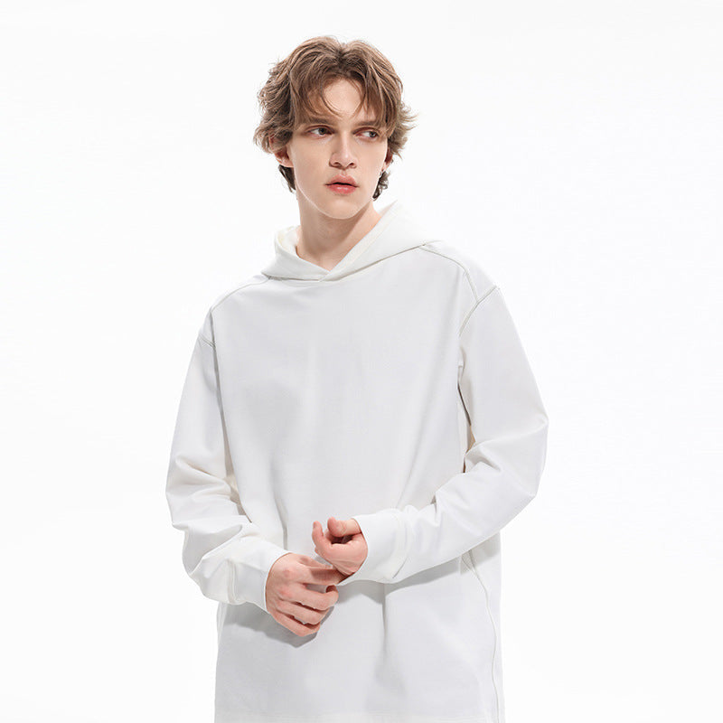Herr Oversized Luvtröja Gjord av Kraftig Bomullsblandning med Contrast Stitching och Raglanärmar