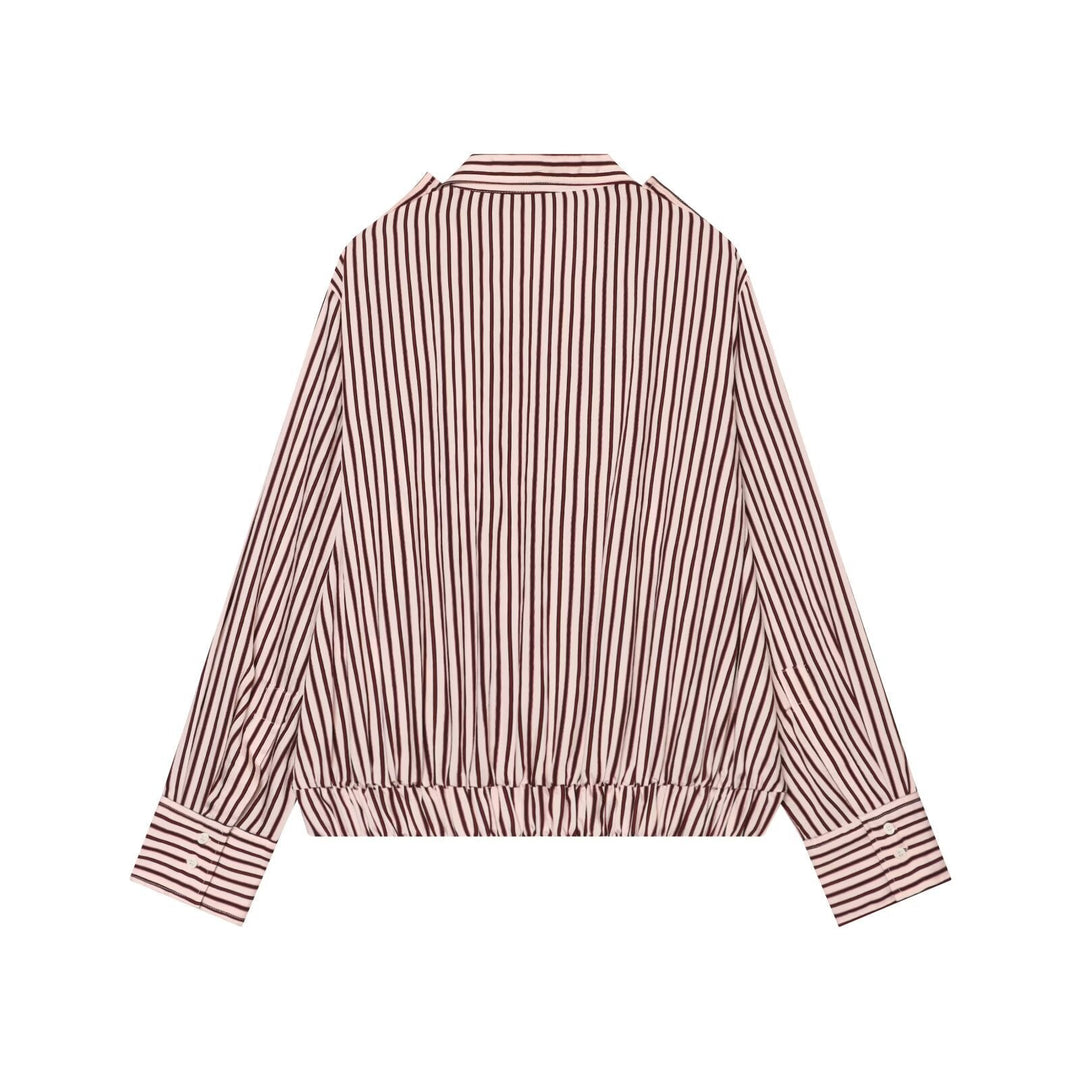 Dam Randig Oversize Skjortjacka med Drawstring Nederkant och Lock Fickor