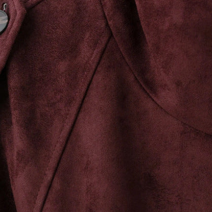 Dam Kort Jacka Tillverkad av Suede Imitation med Hög Stå Krage och Tie Belt