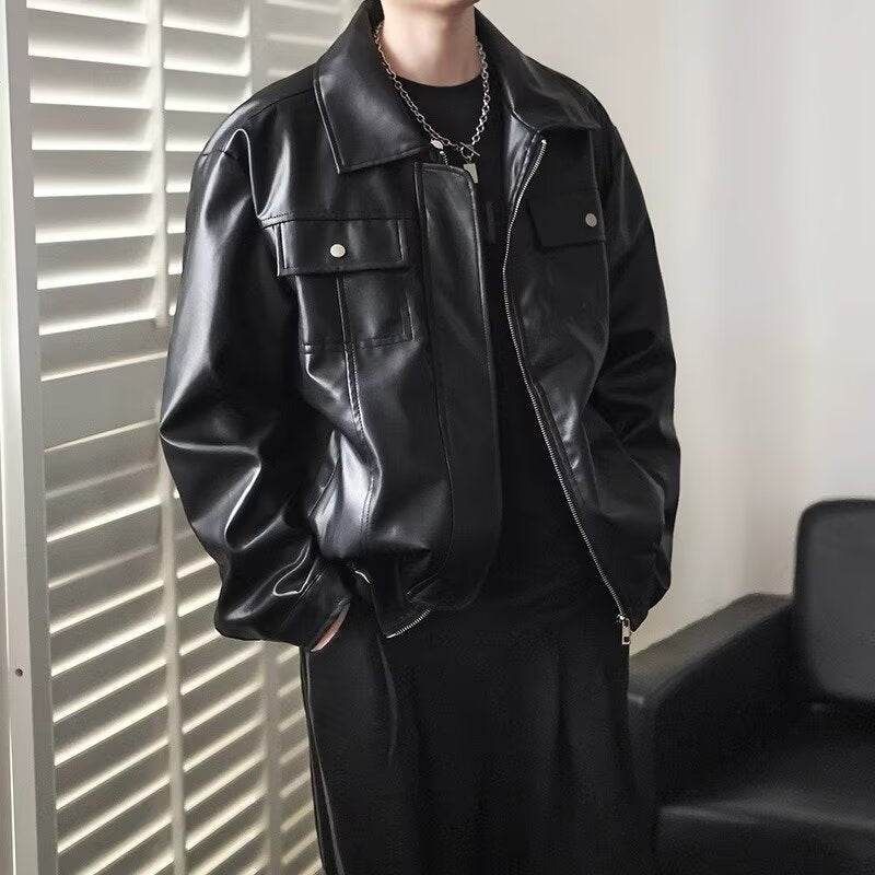 Herr Kort Cropped oversize fuskläder funktionsjacka med Bröst locks och hel dragkedja