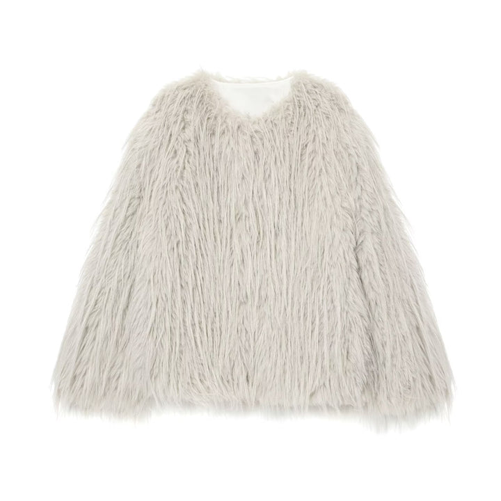 Dam Konstpäls Kappa med Lång Shaggy Fur och Round Neckline