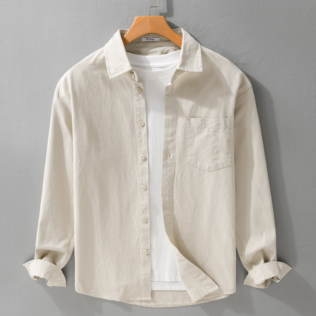 Herr Skjortjacka-Overshirt Tillverkad av Mjuk Bomull Twill i Layering Look med A Utanpå Bröstficka