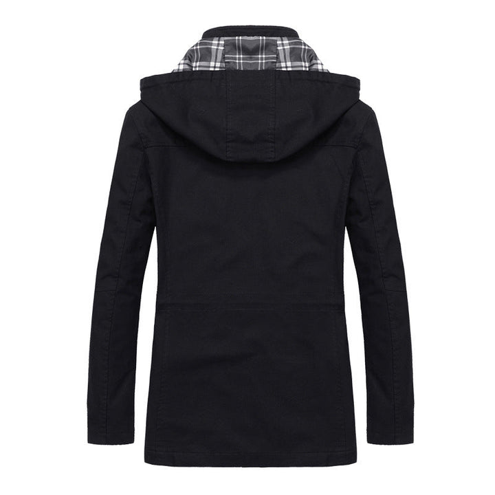 Herr Canvas Fält Parka med Huva, Rutig Foder och Multi-Function Fickor