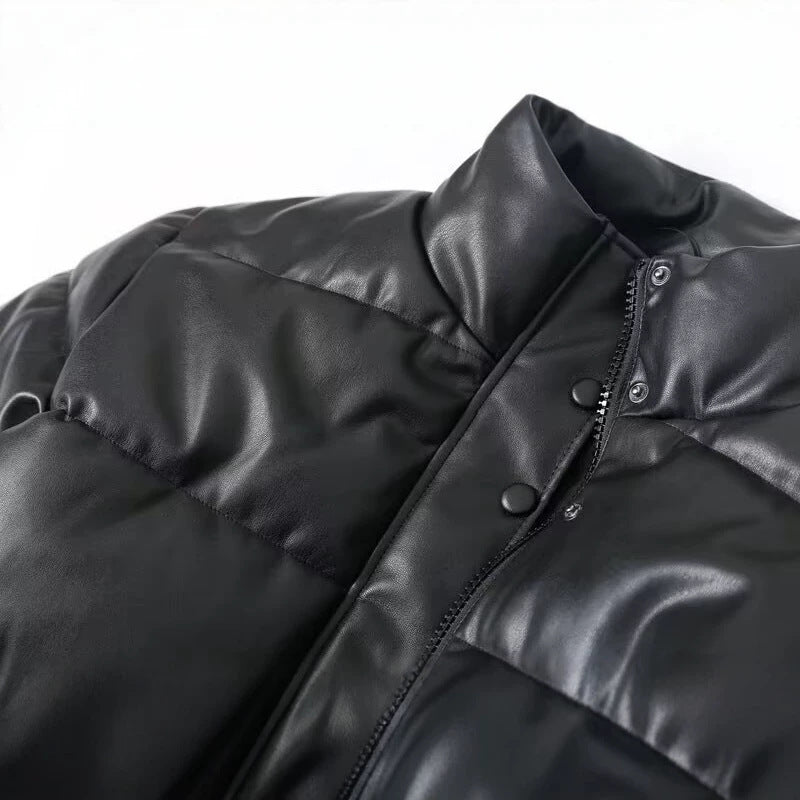 Dam Kort Vadderad Blouson Jacka i Boxig Look med Stå Krage och Elastic Nederkant