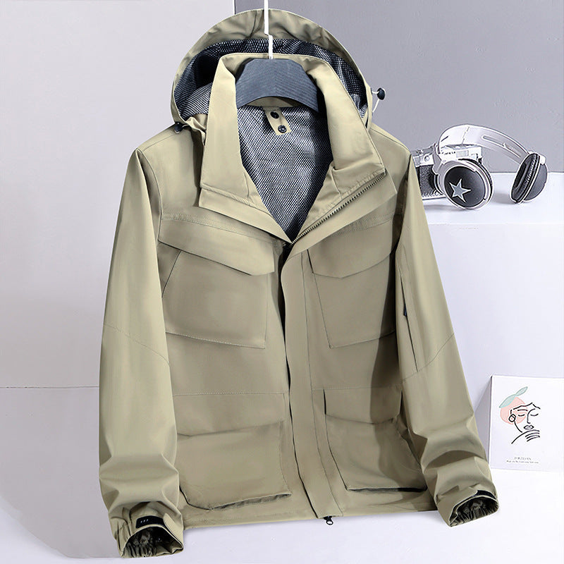 Herr Lätt Vattenavvisande Fältjacka med Huva och Multi-Pocket