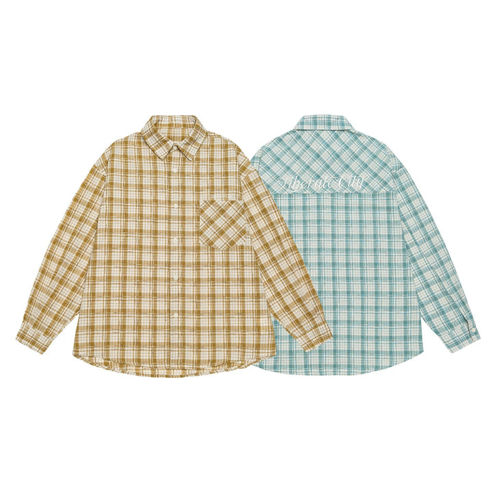 Unisex Oversized Skjorta Jacka i Rutig Bomull Look med Rounded Fåll och Breast Ficka