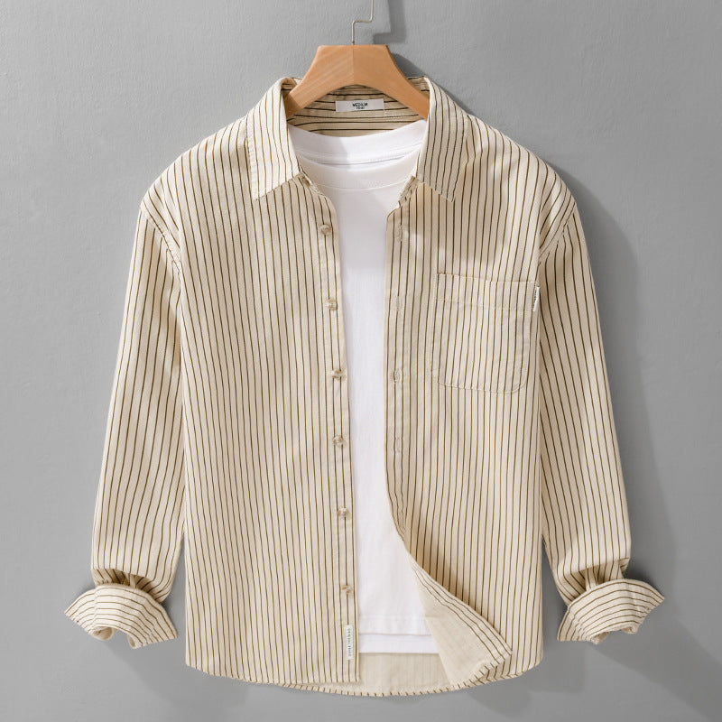 Herr Skjortjackas-Cut med Fin Pinstripe och Mjuk Bomullsblandning