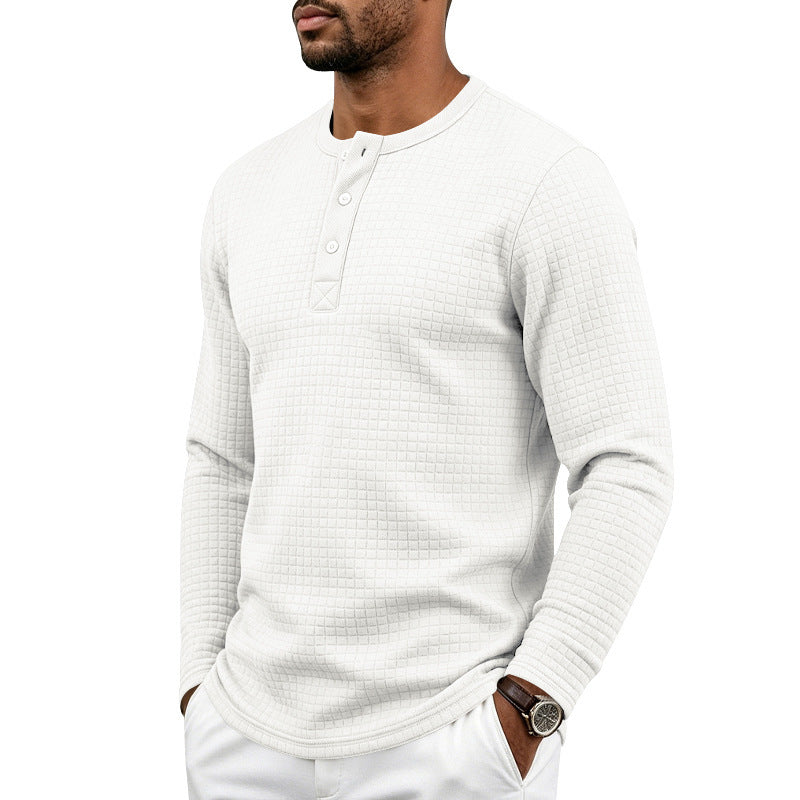 Herr Textured Termisk Henley Lång Ärm Skjorta med Waffle Texture och Rounded Fåll