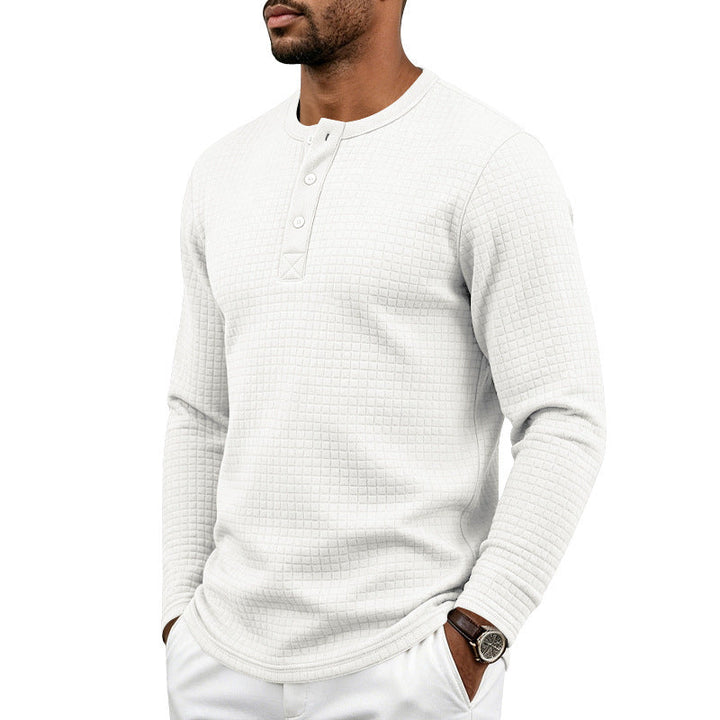 Herr Textured Termisk Henley Lång Ärm Skjorta med Waffle Texture och Rounded Fåll