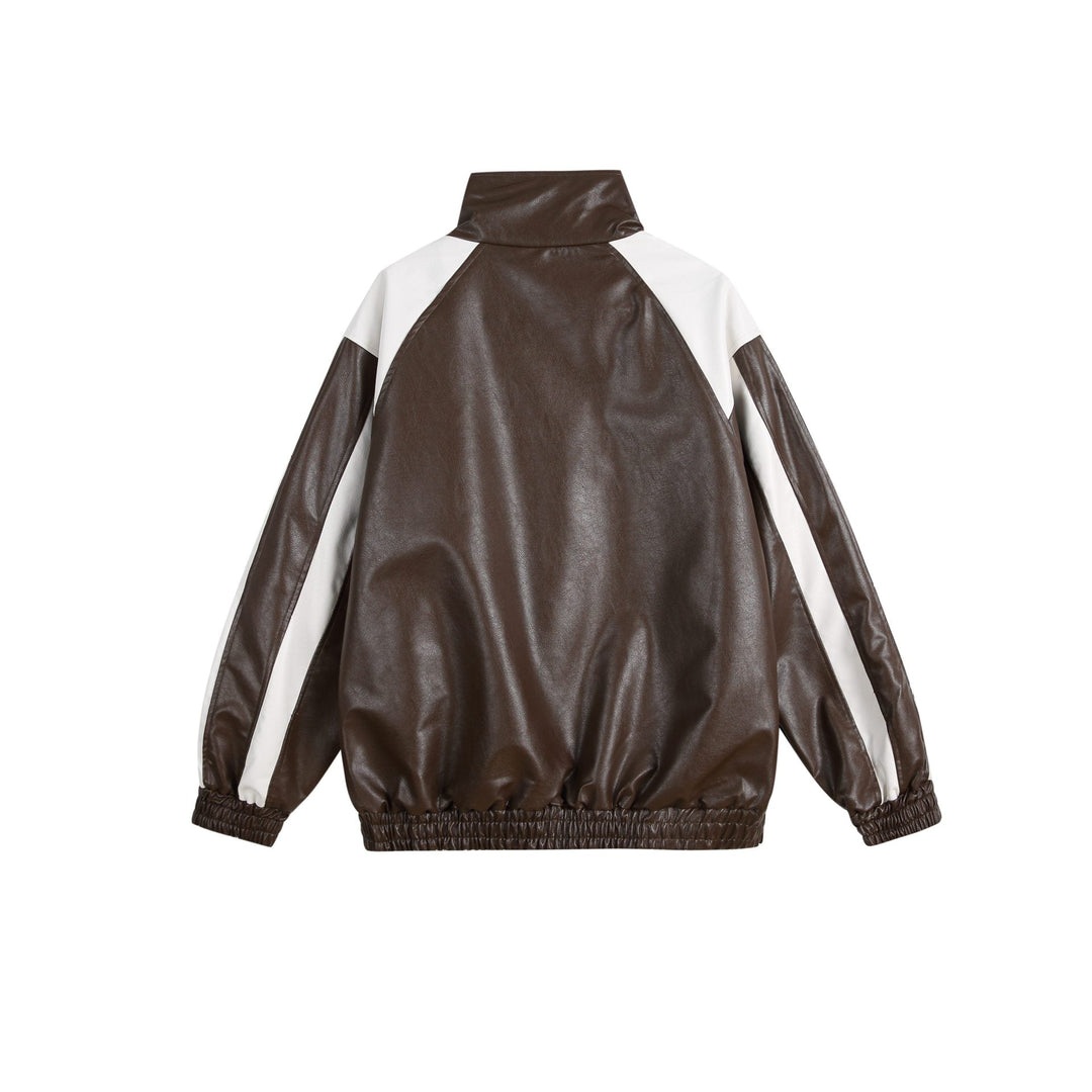Dam Konstläder Track Jacka i Oversized Skärning med Hög Ståkrage och Logo Panel