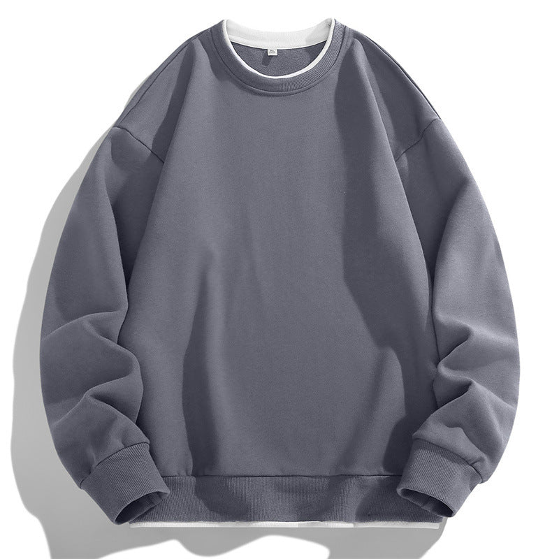 Herr Oversized College-Tröja med Layered Look Round Neck och Ribbstickade Muddar