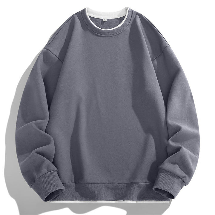 Herr Oversized College-Tröja med Layered Look Round Neck och Ribbstickade Muddar