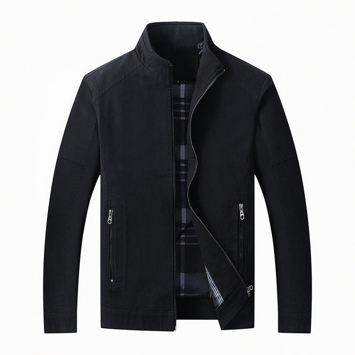 Herr Funktionell Canvas Zip Jacka med Stående Krage och Dold Zip Fickor