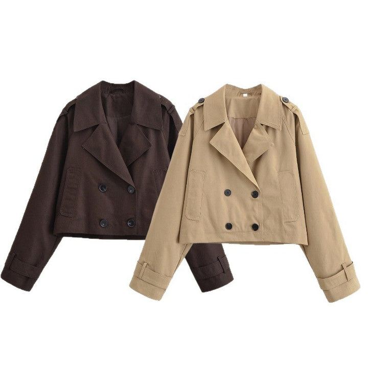 Dam kort trenchcoat med Double-Breasted knappslå och Epaulettes