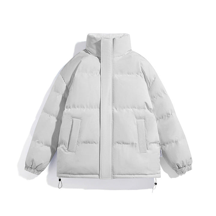 Unisex Boxy pufferjacka med hög ståkrage, dold dragkedja och justerbar dragsko fåll