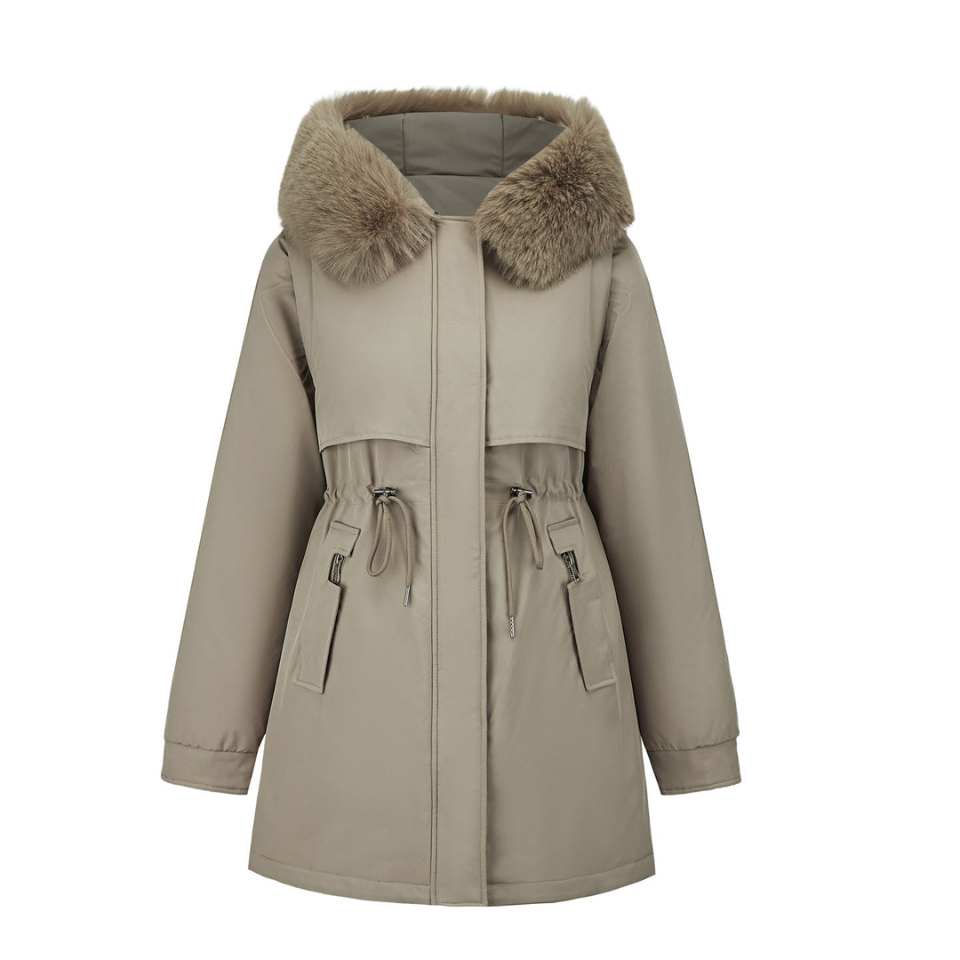 Dam funktionell parka med Avtagbar Fusk Päls Krage och Midja Drawstring