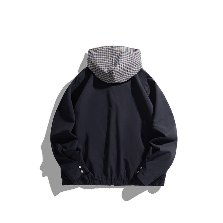 Unisex Light med Huva Övergångsjacka med Check Lapp Bröstficka och Elastic Fåll