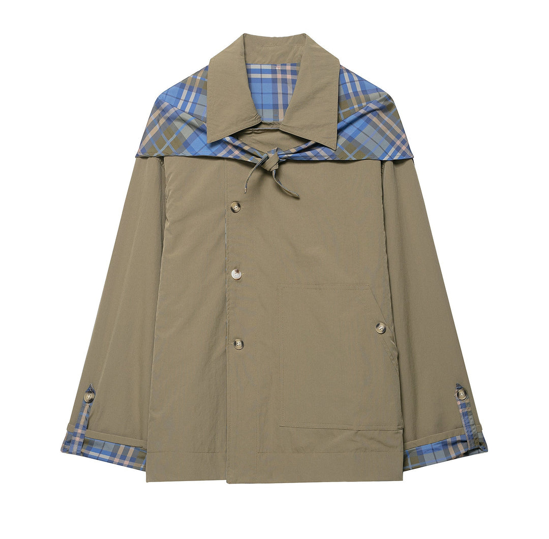 Dam 100+ Kort Cape Trench med Checked Inner Finishing och Knot Stängning