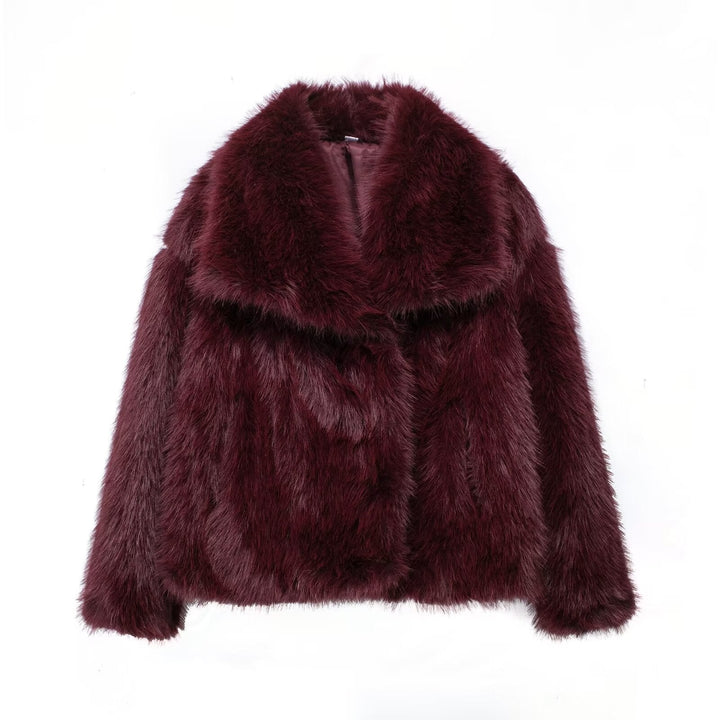 Dam kort Faux Fur jacka med Voluminous Shawl krage