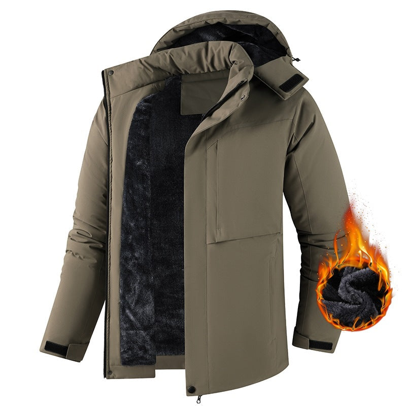 Herr Plysch Fodrad Vinter Parkas med Huva, Vindtät Skal &amp; Dold Fram Slå