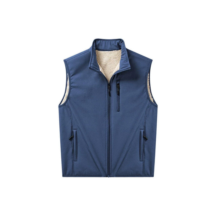 Herr Sherpa-Lined Softshell Väst med Stående Krage och Zippered Fickor