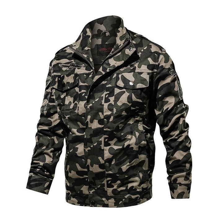 Herr Kamouflage Fältjacka i Militär Utility Stil med Epaulettes, Flera Fickor, och Dragkedja