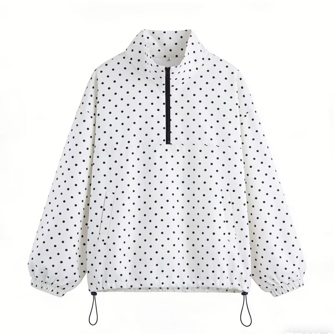 Dam Lätt Dotted Anorak med Halv Dragkedja och Dragsko