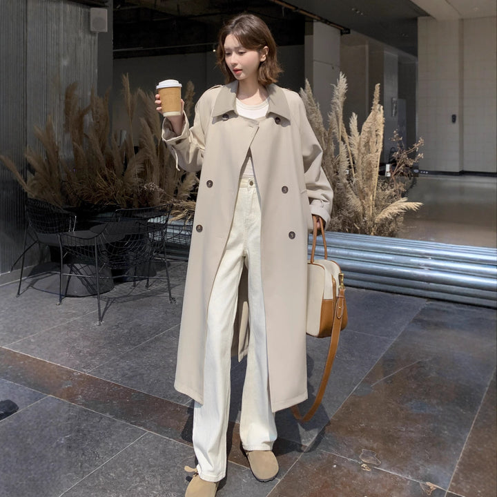 Dam lång skärning minimalistisk trenchcoat med mjuk Fall, Dropped Shoulders och justerbar ärm Straps