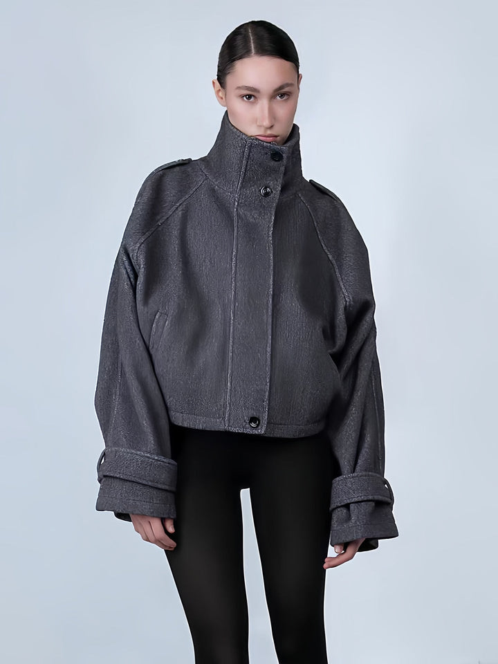 | Dam Mode oversize Jacka med Hög Krage och Dekorativ Knapp Detaljer