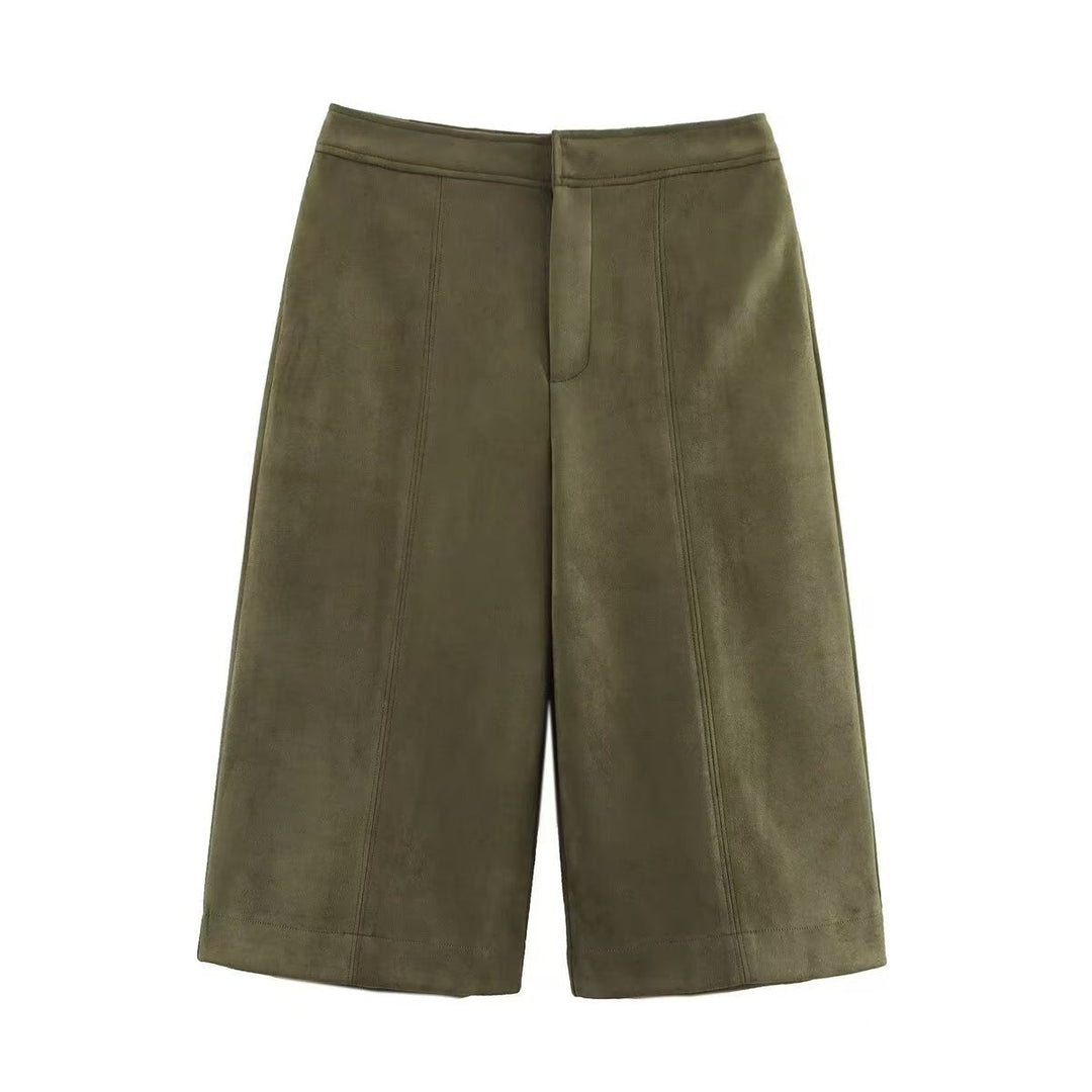 Dam Kort Boxig Övergångsjacka i Suede Look med Epaulettes