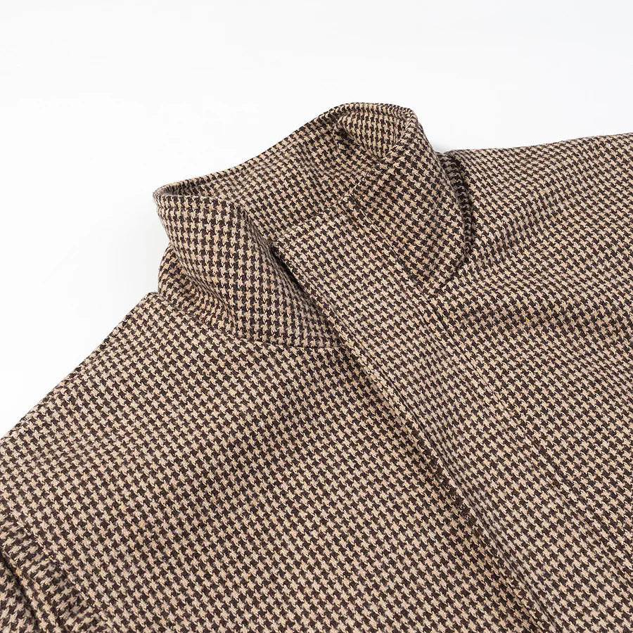 Dam lätt houndstooth övergångsjacka med high ståkrage, elastisk fåll, och concealed dragkedja