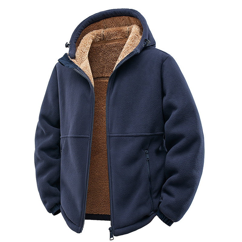 Herr Vadderad Teddy Fleece Luvtröja med Tvåvägsdragkedja &amp; Fickor med Dragkedja
