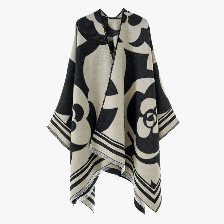 Dam Jacquard Overlay i oversized Cape stil med stor mönster