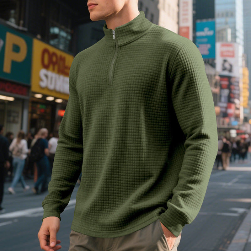 Herr Urban Halv Dragkedja Pullover med Fin Square Texture och Hög Ståkrage