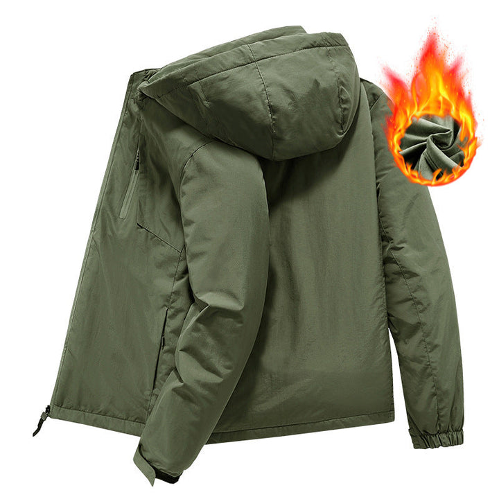 Herr Wind och Water-Repellent Lätt Jacka med Huva med Thermo Inner Foder och Concealed Dragkedja