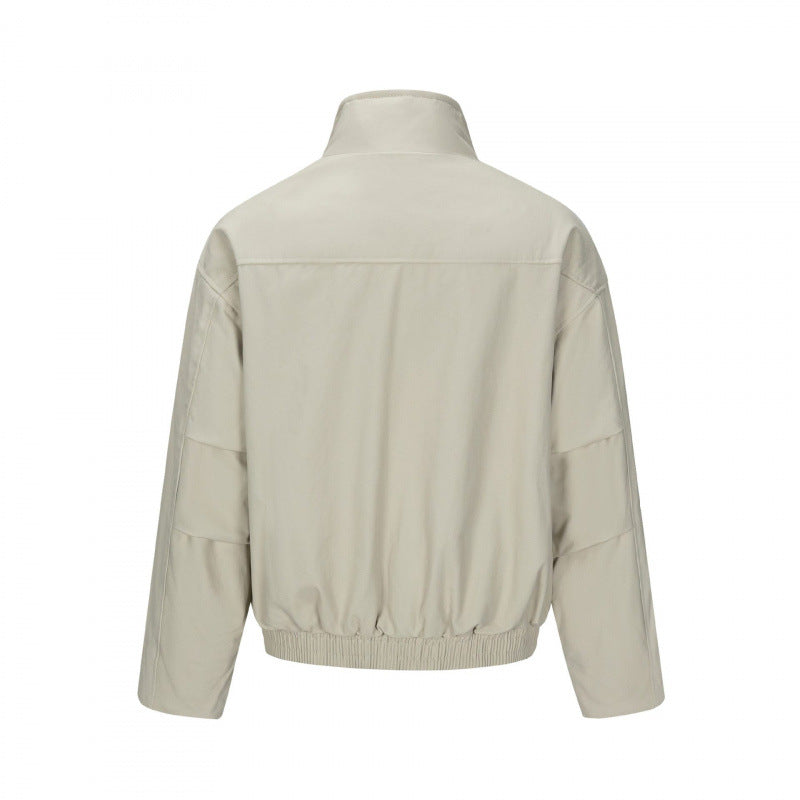 Herr Asymmetric Kort Jacka med ståkrage, quiltad Front Knäppslå och elastisk fåll