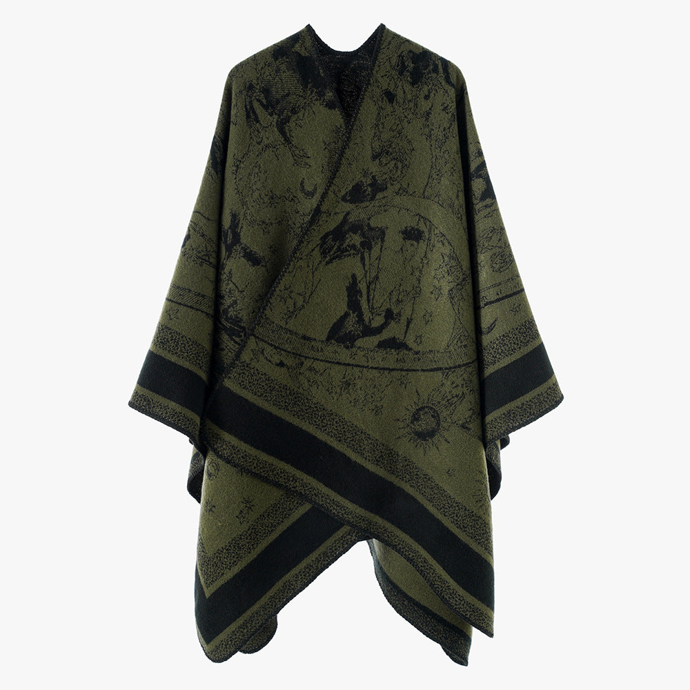 Dam Oversize Jacquard capeponcho tillverkad av ullblandning med V-neck och heavenly motif