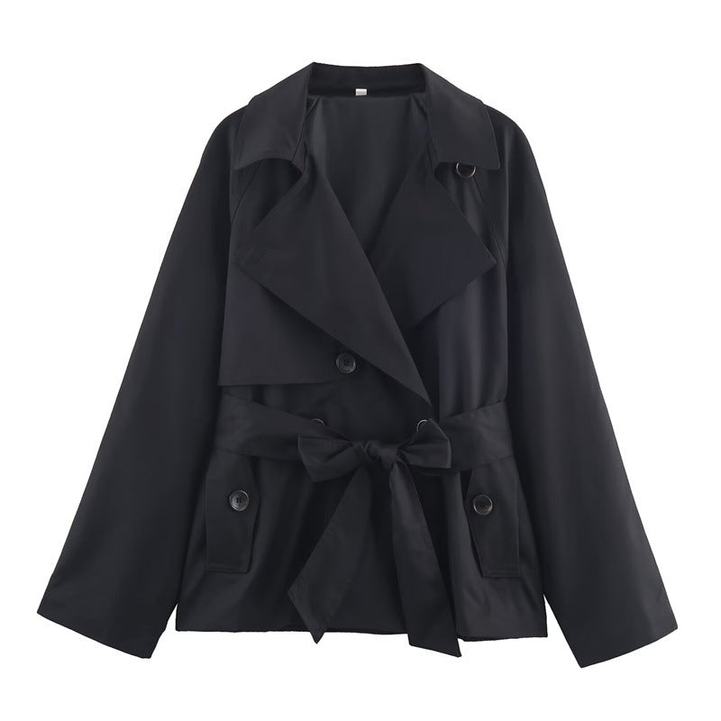 Dam Kort Trenchcoat med Sjalrakrage, Knytbälte och Lockfickor