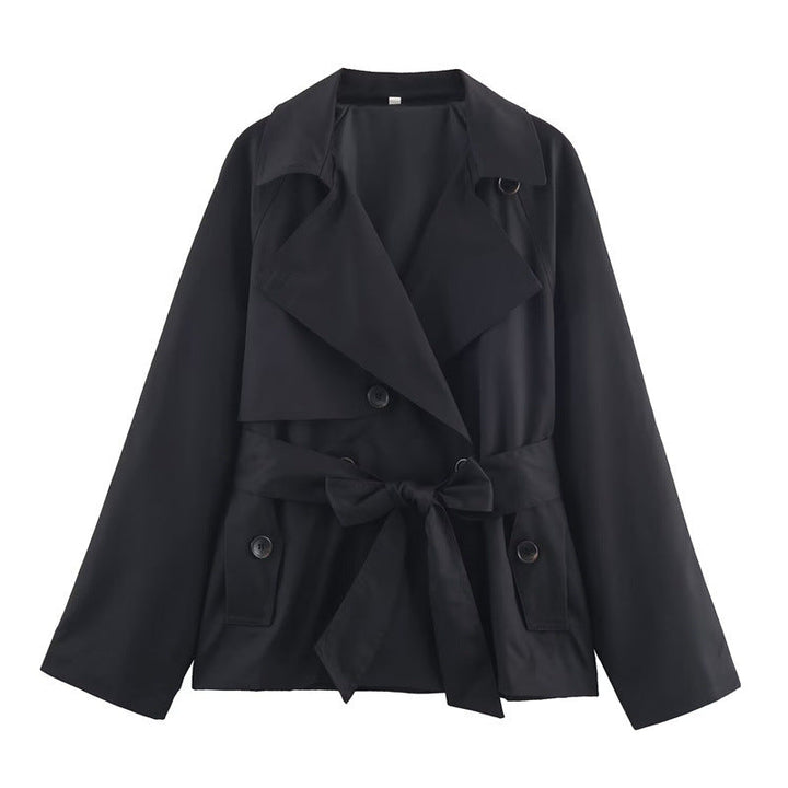 Dam Kort Trenchcoat med Sjalrakrage, Knytbälte och Lockfickor
