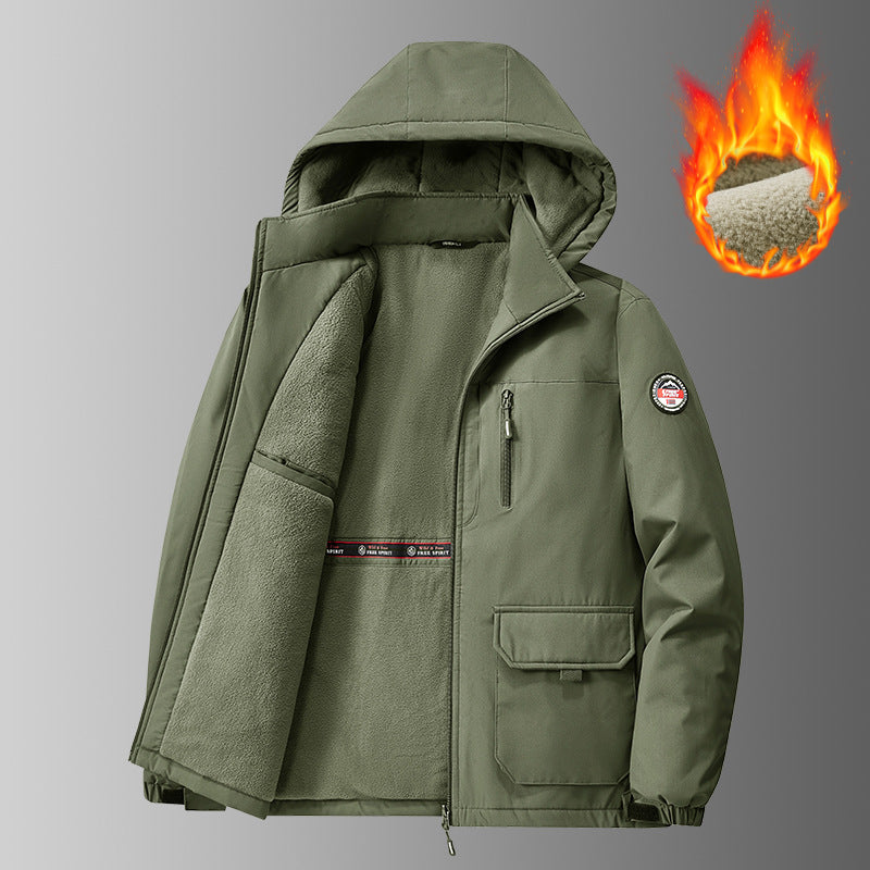 Herr Vind och Vatten Resistent med huva parka med mjuk fleecefoder och flera-funktionell Fickor