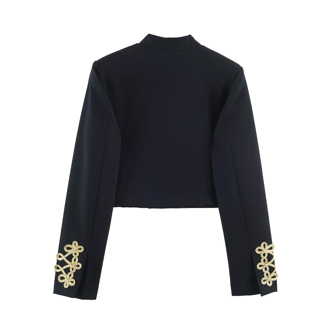 Dam kort Bolero jacka med hög ståkrage och dekorativ Galloon Trim