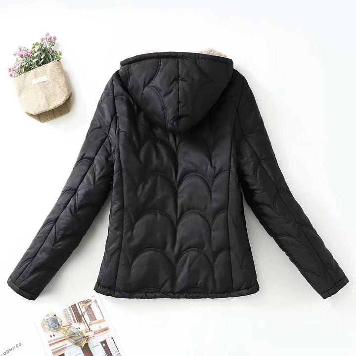 Dam quiltad Hooded jacka med mysig Teddy foder och sidofickor
