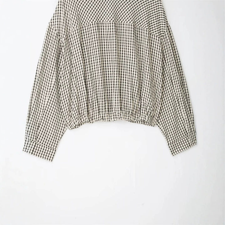 Dam kort cropped rutig blousonjacka med ståkrage, elastisk fåll och hidden dragkedja